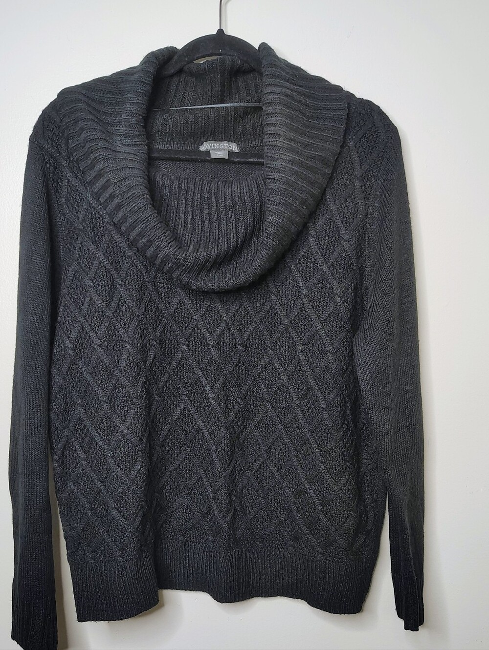 Covington Black Cable-Pattern Cowl Neck Sweater Size XL